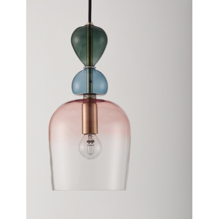 Lampy modern retro. Stylowa Lampa wisząca szklana dekoracyjna Oro 15,7cm różowy/niebieski/zielony do salonu, kuchni i sypialni