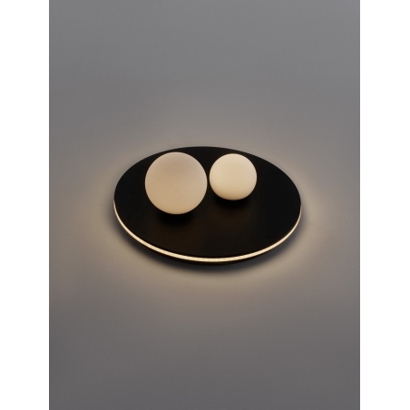 Lampy modern. Stylowy Plafon okrągły 2 szklane kule Elena LED 40cm czarno-biały do salonu i sypialni