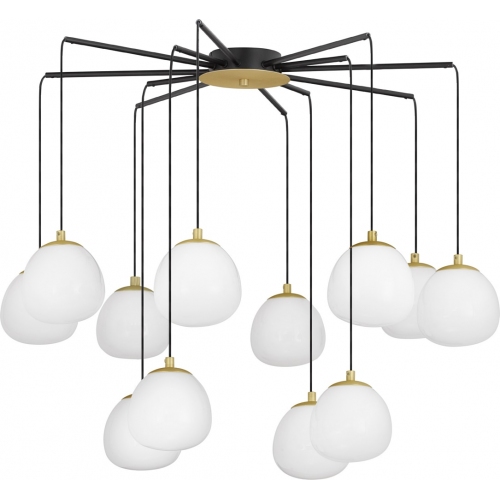 Lampy modern glamour. Elegancka Lampa wisząca szklana Ovum XII 75cm biało-złota do salonu i jadalni