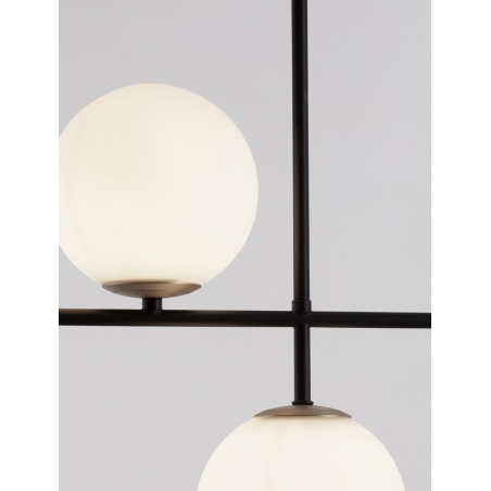 Lampy modern retro. Elegancka Lampa wisząca podłużna 3 szklane kule Mighty 95cm biały/czarny/mosiądz nad stół