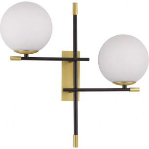 Mighty white&amp;black&amp;brass double wall lamp with 2 glass spheres