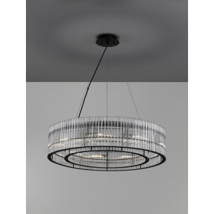 Lampy glamour. Efektowna Lampa wisząca kryształowa okrągła Rich 70cm przeźroczysty/czarny do salonu i jadalni 2
