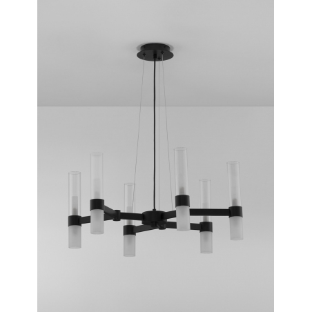 Lampy modern. Duża Żyrandol wiszący szklany Epoch XII 70cm czarny mat/przeźroczysty/matowe szkło do salonu i jadalni