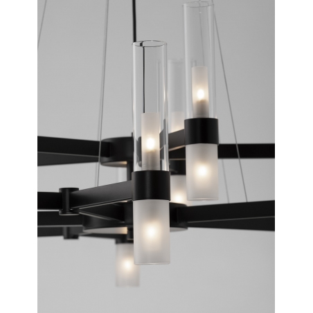 Lampy modern. Duża Żyrandol wiszący szklany Epoch XXX 120cm czarny mat/przeźroczysty/matowe szkło do salonu i jadalni