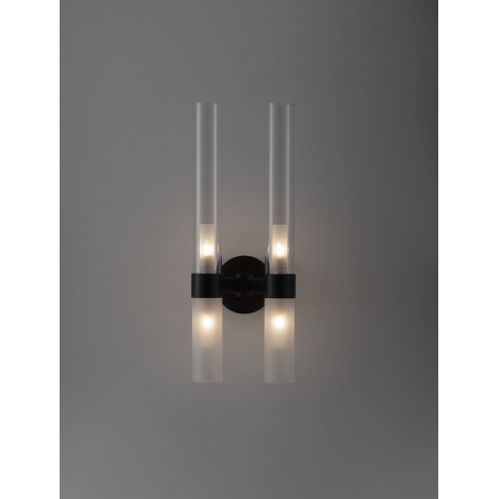 Lampy modern. Kinkiet szklany podwójny Epoch czarny mat/przeźroczysty/matowe szkło do salonu i sypialni