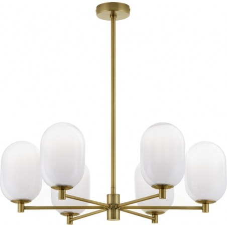 Lampy modern retro. Lampa sufitowa szklana Lora VI 65cm biały/odcienie złota do salonu i jadalni
