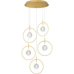 Ring Ball V 47cm acrylic&amp;gold glamour 5-light pendant lamp