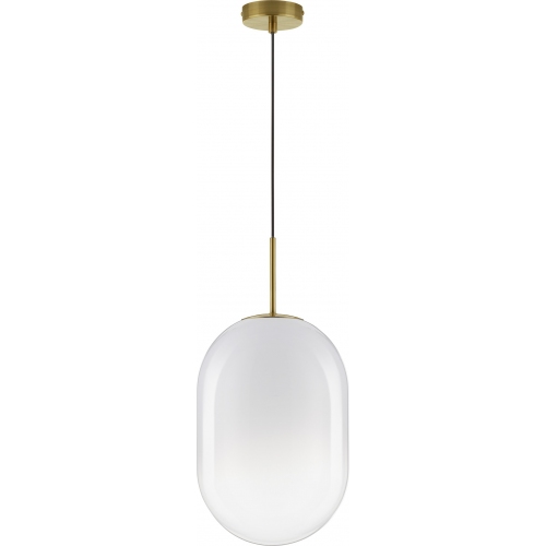 Lampy modern glamour. Elegancka Lampa wisząca szklana Rabell 24cm biało-mosiężna do kuchni i sypialni