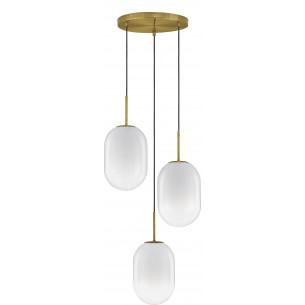 Rabell 43cm white&amp;brass glass 3-light pendant lamp