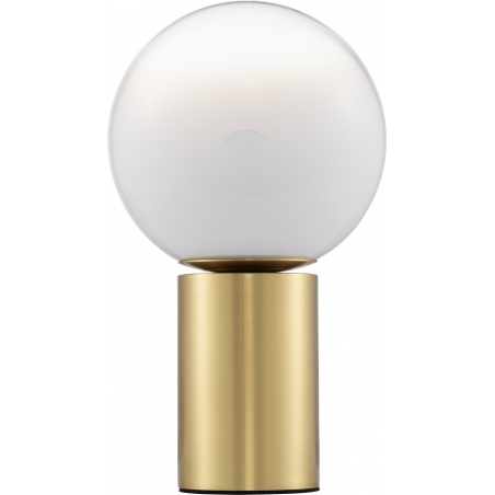 Lampy modern glamour. Elegancka Lampa stołowa szklana kula Lian biały gradient/mosiądz na stolik nocny