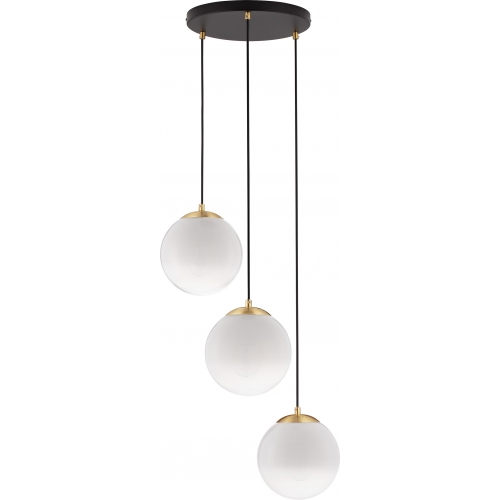 Lampy modern glamour. Elegancka Lampa wisząca 3 szklane kule Lian 30cm biały gradient/mosiądz do kuchni i salonu