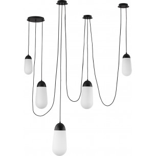 Ellipse 170cm white&amp;black 5-point glass "spider" pendant lamp