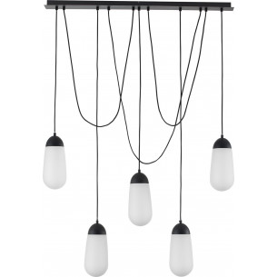 Ellipse 103cm white&amp;black 5-point glass pendant lamp on bar