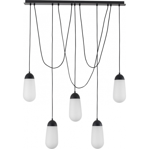 Lampy designerskie. Lampa wisząca szklana 5 punktowa na listwie Ellipse 103cm biało-czarna nad stół