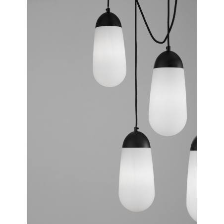 Lampy designerskie. Lampa wisząca szklana 5 punktowa na listwie Ellipse 103cm biało-czarna nad stół