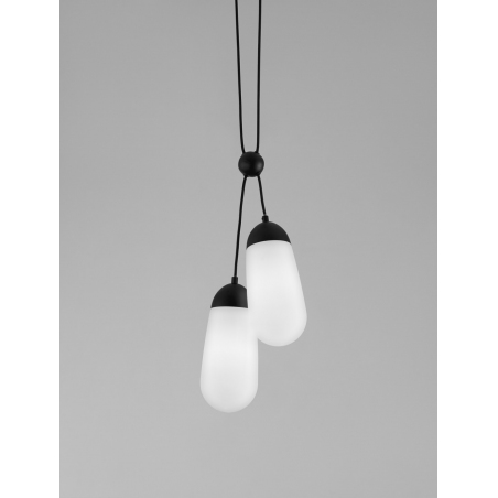 Lampy designerskie. Lampa wisząca szklana 2 punktowa Ellipse 25,2cm biało-czarna do salonu i sypialni