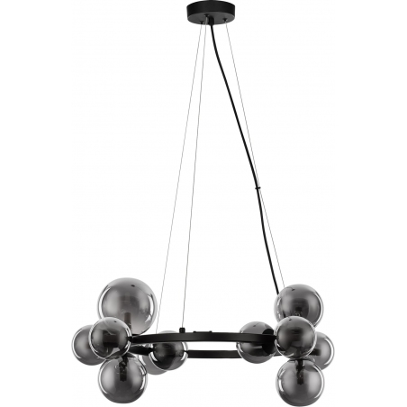 Lampy modern. Elegancka Lampa wisząca designerska szklane kule Nerro XI 64,2cm szkło dymione/czarny nad stół