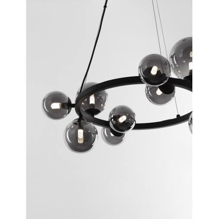 Lampa wisząca designerska szklane kule Nerro XI 64,2cm szkło dymione/czarny