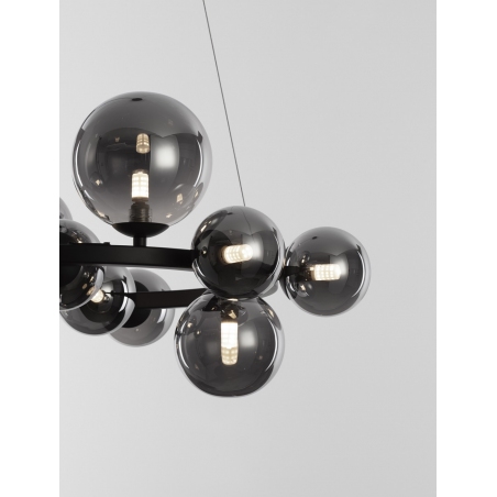 Lampy modern. Elegancka Lampa wisząca designerska szklane kule Nerro XI 64,2cm szkło dymione/czarny nad stół