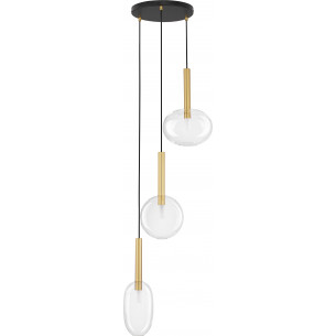 Lampy modern glamour. Elegancka Lampa wisząca szklana glamour 3 punktowa Sophia 50cm przeźroczysty/złoty nad stół