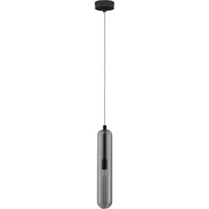 Riffed 6cm grey retro glass pendant lamp