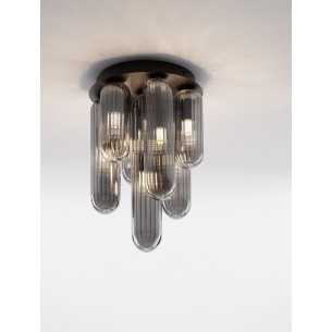 Riffed VII 23cm grey retro glass ceiling lamp