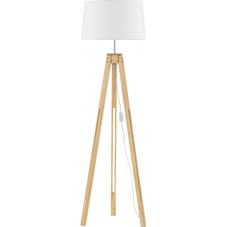 Lampy skandynawskie. Lampa podłogowa trójnóg z abażurem Tree biały/drewno do salonu i sypialni
