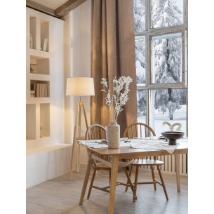 Tree white&amp;wood tripod floor lamp with fabric lampshade