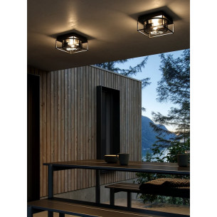 Griffin 26x26cm smoked glass&amp;black outdoor ceiling lamp Nordlux