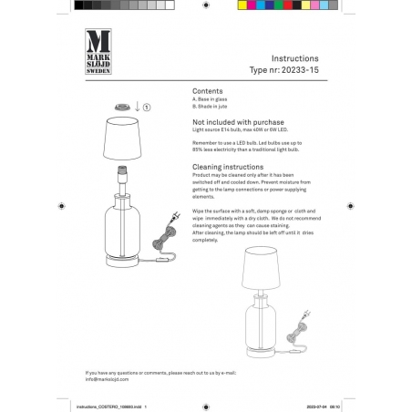 Lampy rustykalne. Lampa stołowa szklana podstawa Costero 43cm przeźroczysty/naturalny Markslojd na komodę i parapet