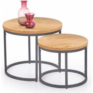 Oreo gold oak&amp;black set of round coffee tables Halmar