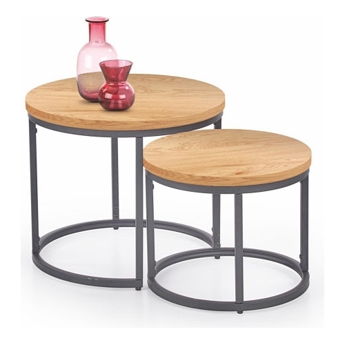 Oreo gold oak&amp;black set of round coffee tables Halmar