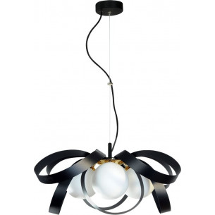 Lampy modern glamour. Lampa wisząca szklana nowoczesna Nela IV 65cm biały/czarny/złoty Zumaline do sypialni i salonu