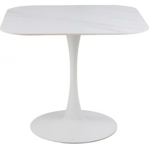 Malta 90x90cm white ceramic &amp; white matt square one-legged table Actona