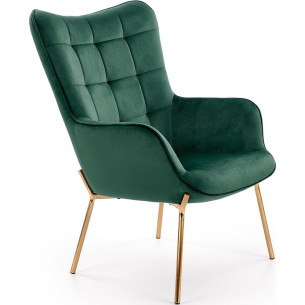 Stylish Castel II dark green quilted armchair with gold legs Halmar