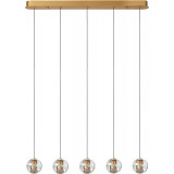 Dilenko LED 84cm transparent &amp; frosted gold dimmable pendant lamp with glass spheres on a strip Lucide
