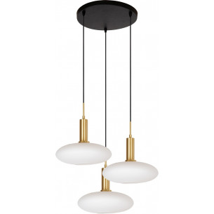 Singala 55cm opal &amp; matt gold brass triple glass pendant lamp Lucide