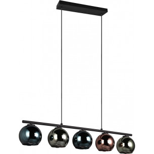 Lampa wisząca podłużna 3 szklane kule Sheldon 83cm niebieski / zielony / miedziany / czarny Reality