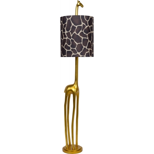 Stylowa Lampa podłogowa żyrafa z abażurem Miss Tall złoty mat/brązowy Lucide @ do salonu i sypialni