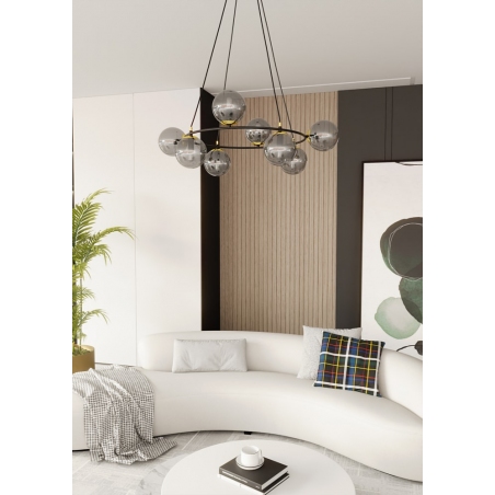 Lampy modern. Stylowa Lampa wisząca szklane kule nowoczesne Azura VIII 75cm grafit/czarny Emibig nad stół