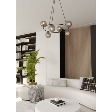 Lampy modern. Stylowa Lampa wisząca szklane kule nowoczesne Azura VI 75cm grafit/czarny Emibig nad stół