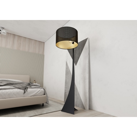 Stylowa Lampa podłogowa z abażurem Estrella czarno-złota Emibig do salonu i sypialni