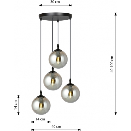 Stylowa Lampa wisząca szklane kule Cosmo IV premium czarno-grafitowa Emibig nad stół