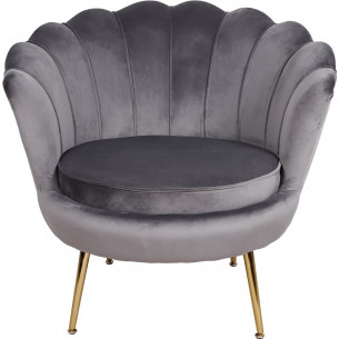 Camellia grey&amp;gold velvet shell armchair Signal