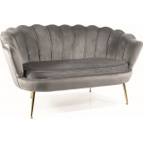 Sofa welurowa muszelka 2 osobowa Camellia Velvet 135cm szary / złoty Signal