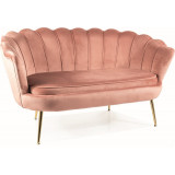 Sofa welurowa muszelka 2 osobowa Camellia Velvet 135cm różowy / złoty Signal