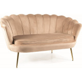 Sofa welurowa muszelka 2 osobowa Camellia Velvet 135cm beżowy / złoty Signal