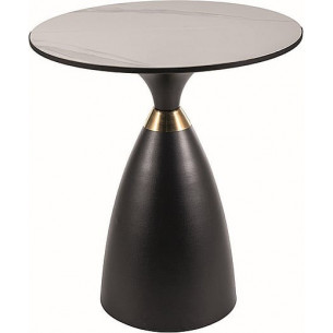 Gemini 50cm white marble effect&amp;black round side table Signal