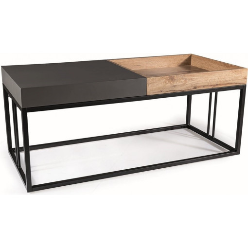 Lunaria 110x50cm oak artistan&amp;anthracite&amp;black coffee table with tray Signal