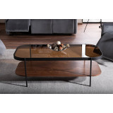 Prima 120x58cm amber glass&walnut&black glass coffee table with shelf Signal Prima 120x58cm amber glass&walnut&black glass coffee table with shelf Signal